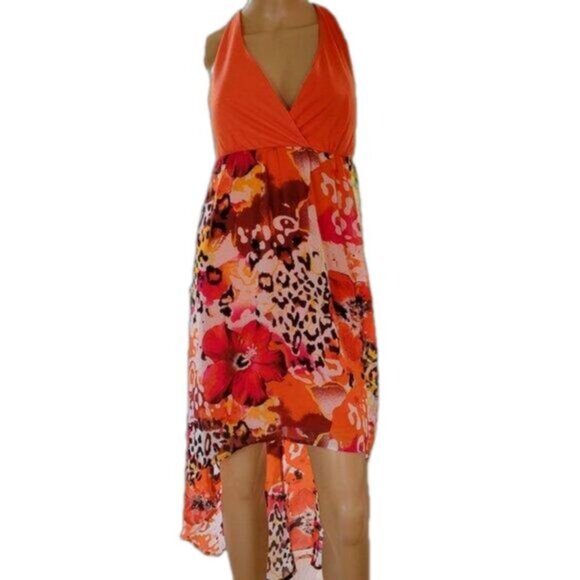 Summer Dress No Boundaries 7-9 Junior halter floral Criss-cross padded hi-low - Picture 1 of 10